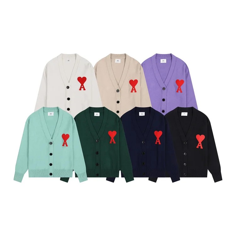 Ami classic love embroidered cardigan knitted sweater loose style for men and women streetwear outfit product