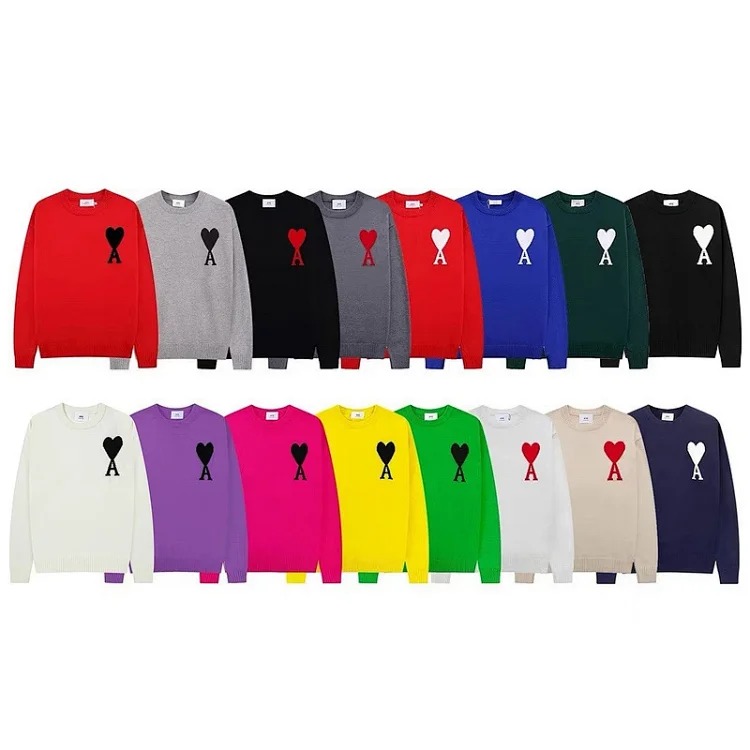 AMI Heart Embroidery Print Fashionable Crew Neck Sweater streetwear outfit product