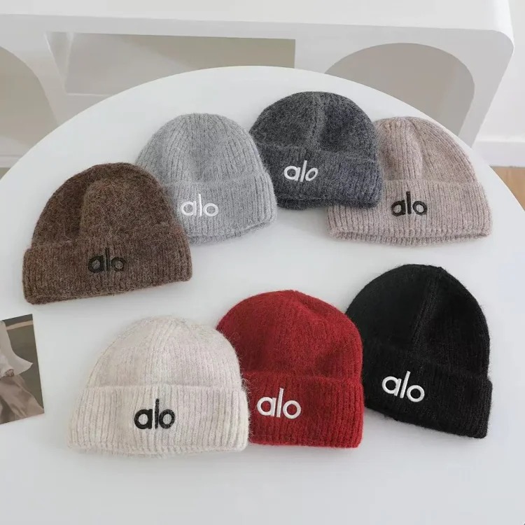 Autumn and winter European and American trend alo letter embroidered knitted hat for women new warm and thickened hat classic small face streetwear outfit product