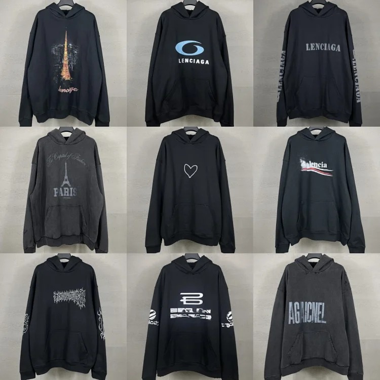 B Tower LOGO printed worn distressed OS loose hooded sweatshirt streetwear outfit product