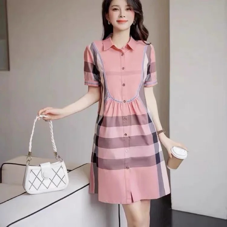 Burberry light luxury women's British style high-end plaid shirt short-sleeved slim dress trendy streetwear outfit product