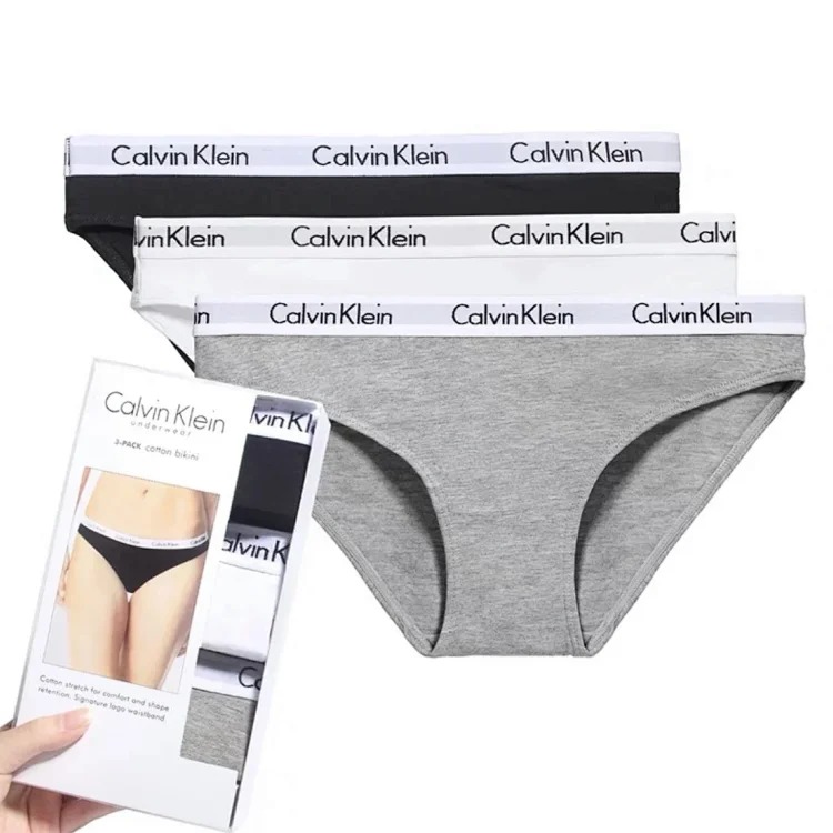 Calvin Klein CK women's underwear pure cotton breathable mid-low waist sexy hip-covering bikini briefs streetwear outfit product