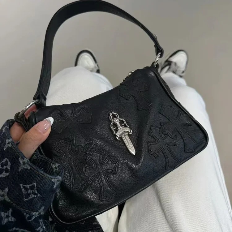 Chrome Hearts Crow Heart retro high-end pebbled shoulder underarm bag streetwear outfit product