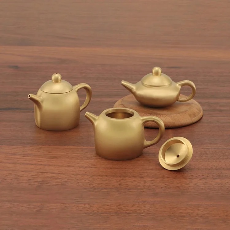 Copper teapot mini pure brass handle pot small ornaments incense insert hand handle teapot small copperware street stall supply streetwear outfit product