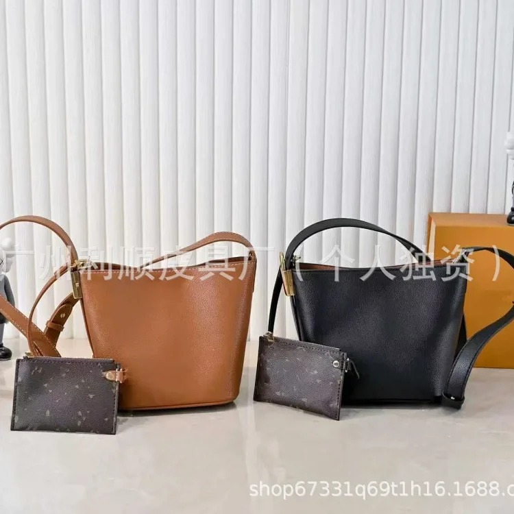 Cross-border Guangzhou high allinbb bucket bag Lowkey genuine leather portable diagonal large capacity fortune bucket women's bag streetwear outfit product