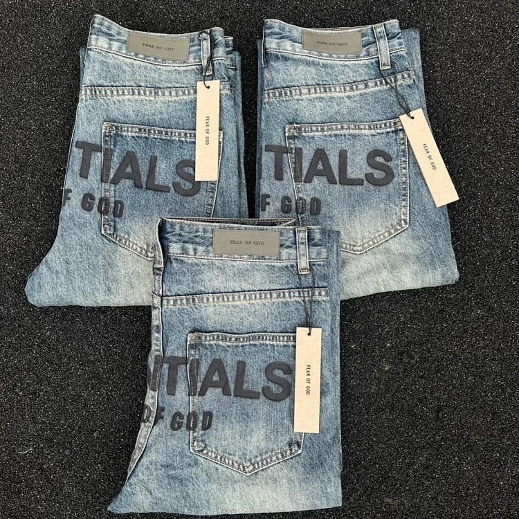 Double thread blue heavy industry washed jeans high street couple jeans for men and women streetwear outfit product