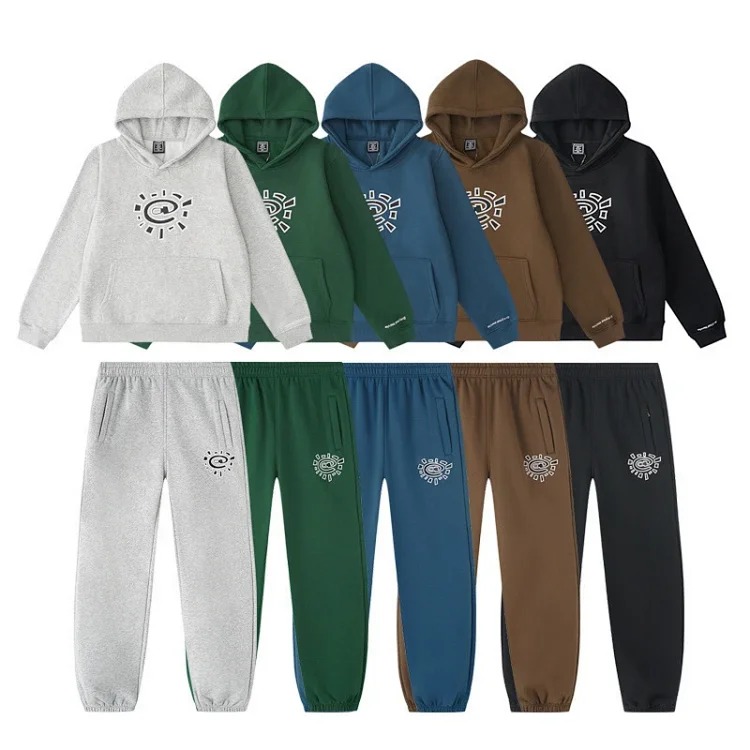 European and American fleece hooded sweatshirt trousers for men and women loose casual suits streetwear outfit product