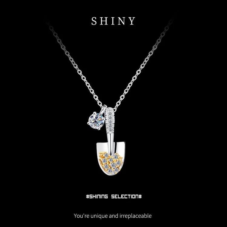 Golden shovel series small shovel moissanite necklace women's light luxury high-end niche design S925 sterling silver clavicle chain streetwear outfit product