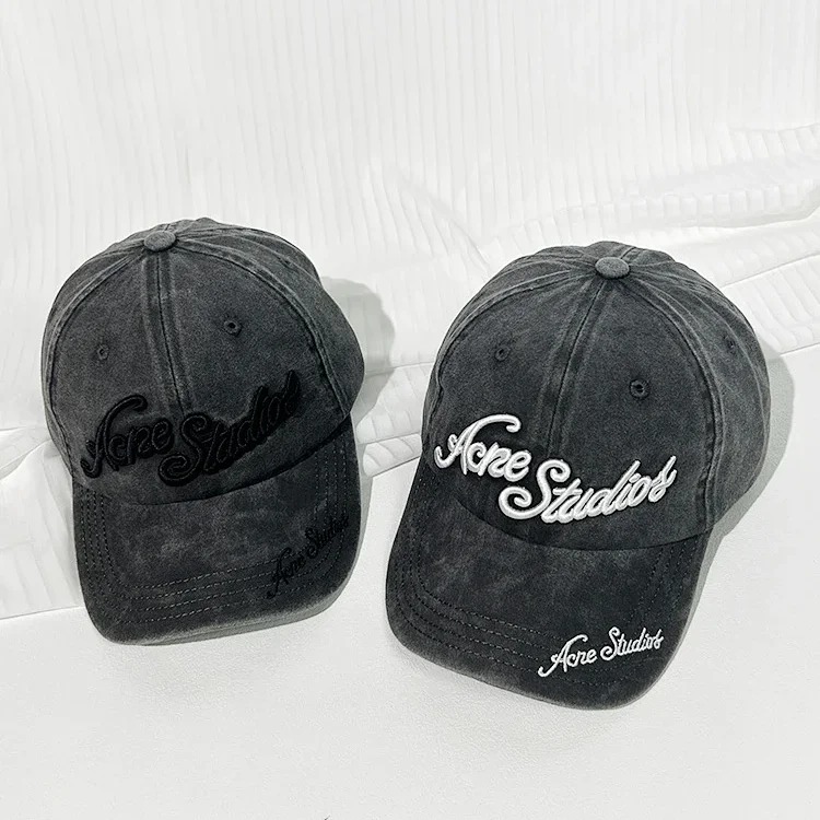 Heavy-duty embroidered letter distressed washed baseball cap streetwear outfit product