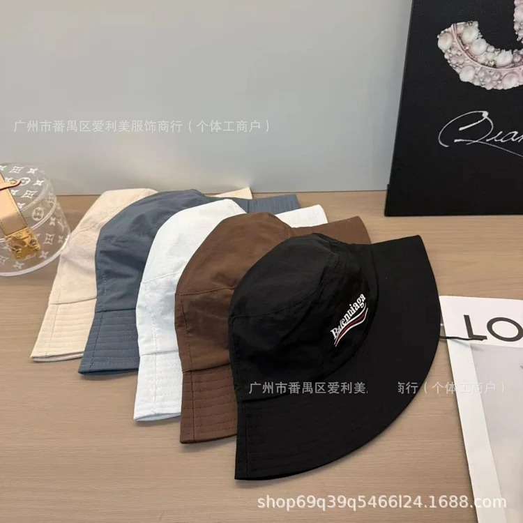Japanese solid color fisherman hat with large head circumference for men and women summer letter embroidery sun hat light luxury basin hat fisherman hat streetwear outfit product