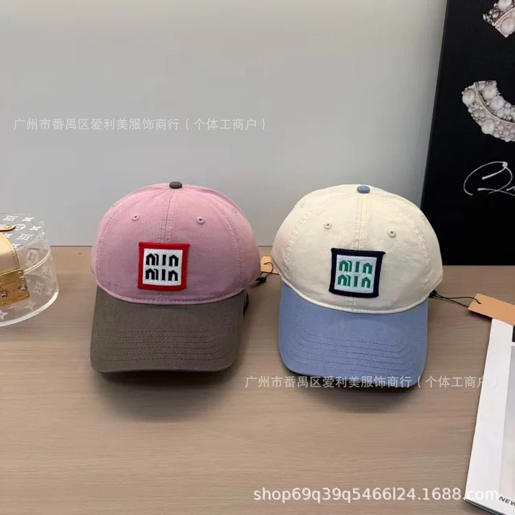 Manufacturer supplies color-blocked letter casual baseball caps, outdoor sports visors, student peaked caps, wholesale in stock streetwear outfit product