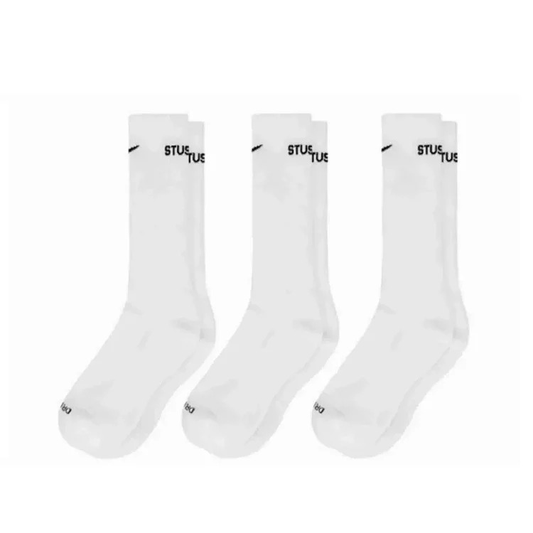 Nike x Stussy FW22 joint series asymmetric logo jacquard sports high socks men's white towel bottom sports socks skateboard basketball running SML code black and white streetwear outfit product