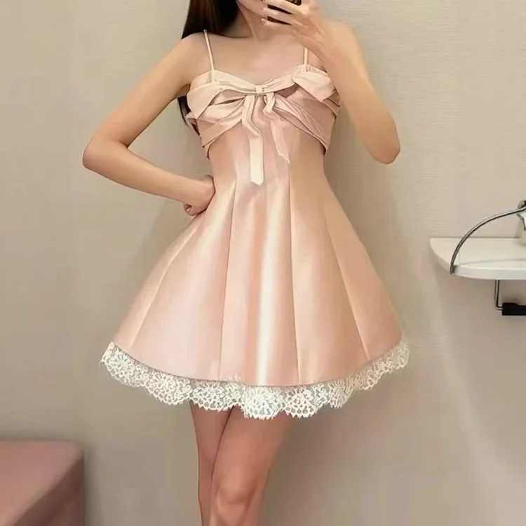 Princess dress French palace style sleeveless dress for women sweet and spicy lace mesh splicing bow suspender skirt streetwear outfit product