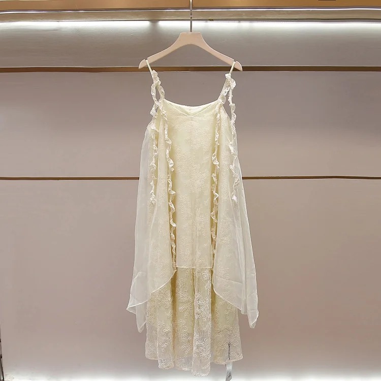 Romantic French elegant lace splicing backless suspender dress streetwear outfit product