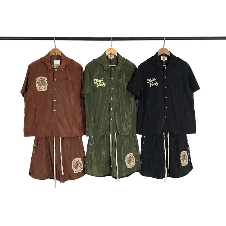 Saint lettering towel embroidered hooded short-sleeved shirt casual shorts suit streetwear outfit product