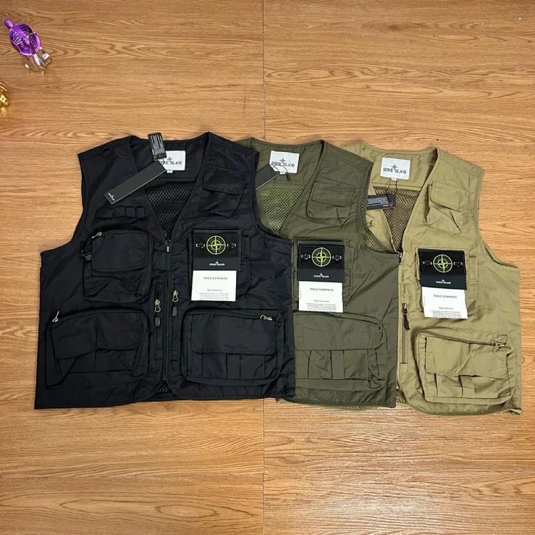 Sisp solid color multi-pocket work vest streetwear outfit product