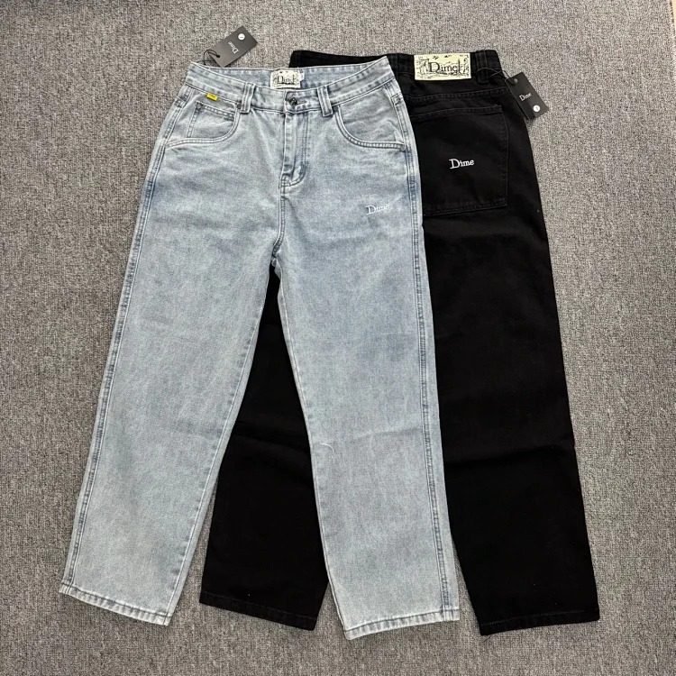 Straight trendy pure cotton loose embroidered denim trousers Di streetwear outfit product