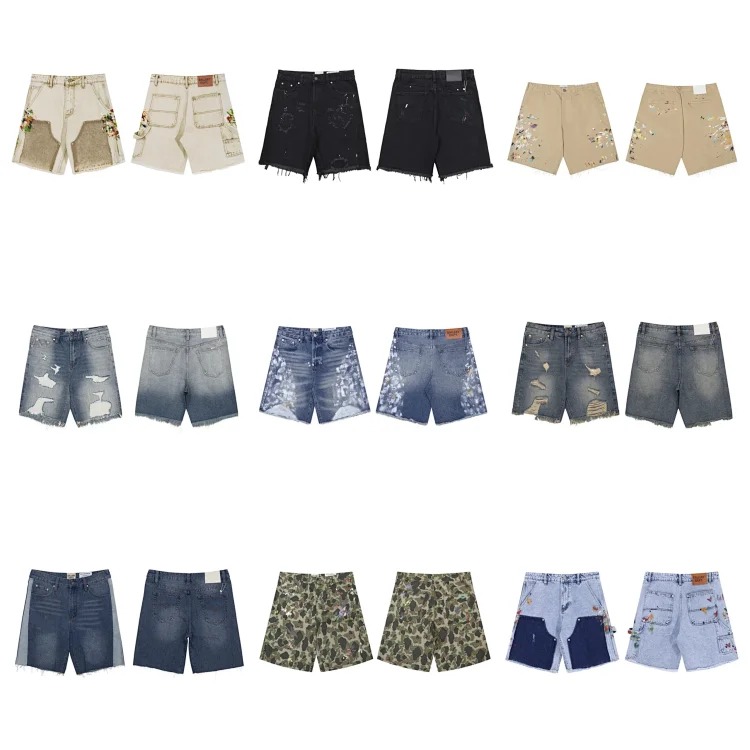 Washed slightly flared black and blue patchwork jeans for men and women trousers and shorts Ga streetwear outfit product
