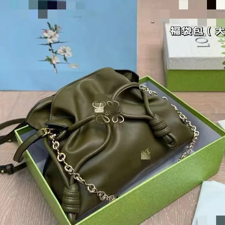 Wide non-general goods Luojia new lucky bag Flamenco fashionable genuine leather drawstring chain shoulder bag for women streetwear outfit product