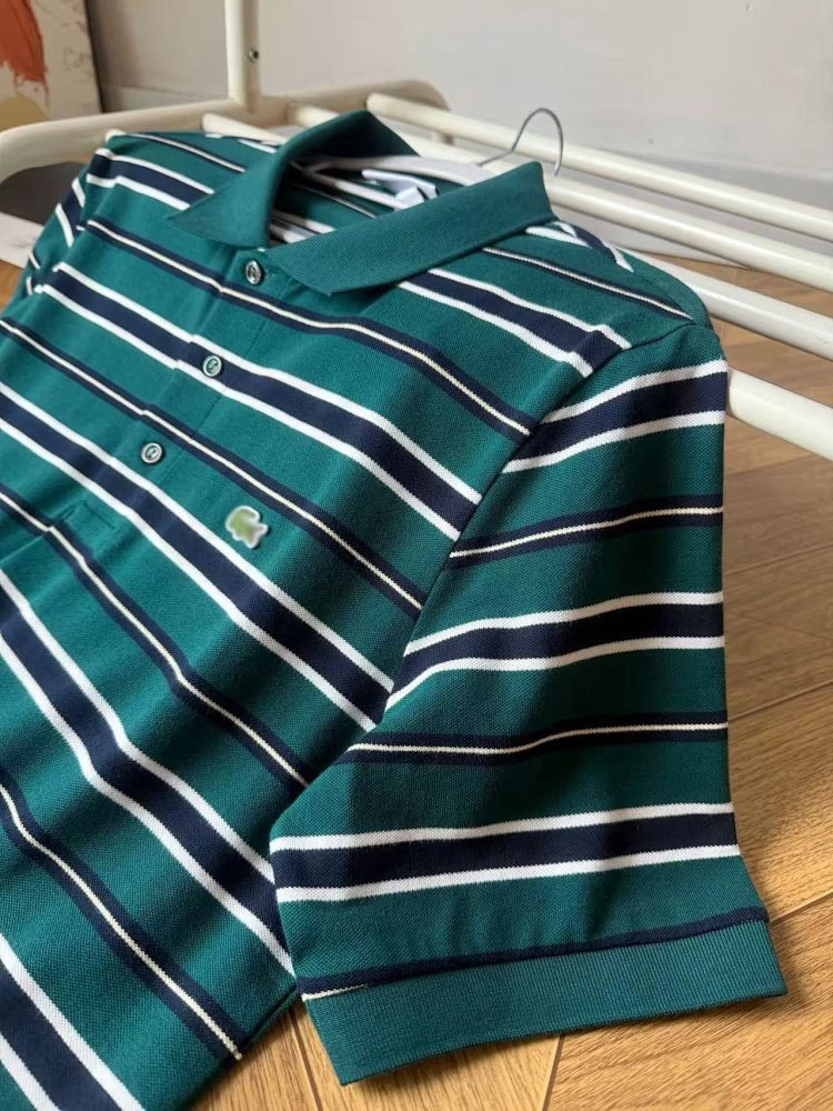 LACOSTE Summer minimalist business casual striped lapel pearl cotton polo shirt retro embroidere | Outfitreps Spreadsheet