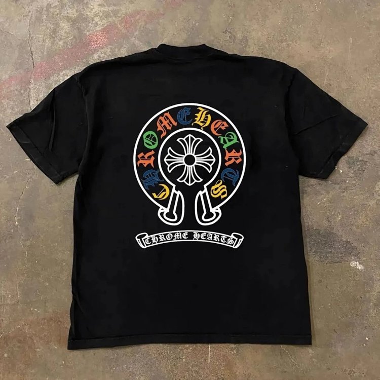 Chrome HeartsHeart Light Luxury Short Sleeve T-shirt Men's Cross Top Half Sleeve Unisex CH Short | Outfitreps Spreadsheet