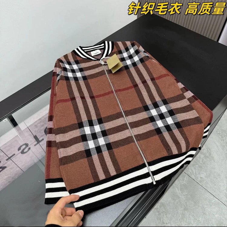 Burberry Knitted Sweater Splicing Checkered Cardigan Light Luxury Jacket Men's Trendy Brand | Outfitreps Spreadsheet