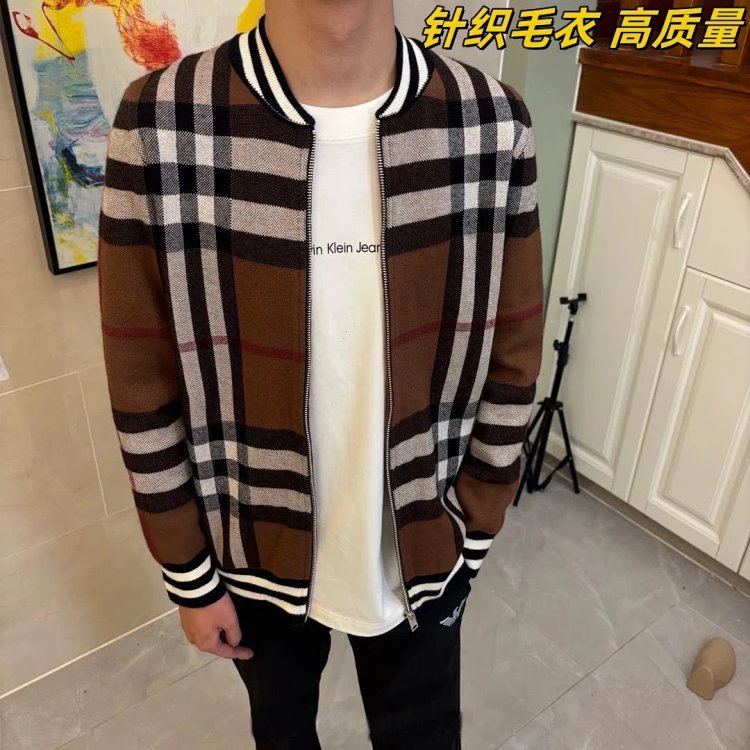 Burberry Knitted Sweater Splicing Checkered Cardigan Light Luxury Jacket Men's Trendy Brand | Outfitreps Spreadsheet