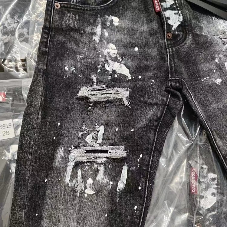 DSQUARED2 Knife cut ink ripped denim pants men's black light luxury straight leg slim fit pants | Outfitreps Spreadsheet