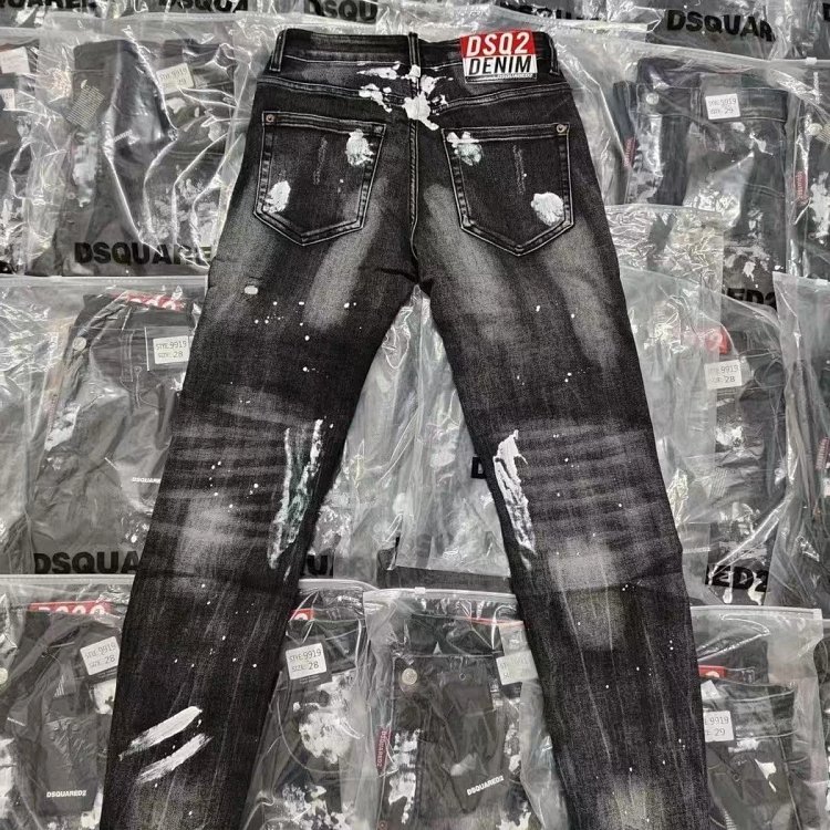 DSQUARED2 Knife cut ink ripped denim pants men's black light luxury straight leg slim fit pants | Outfitreps Spreadsheet