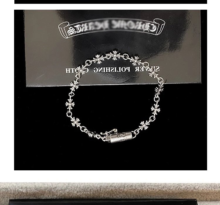 Chrome Hearts Crossing Silver Bracelet, Men's Kroos Heart Cross Bracelet, European and American | Outfitreps Spreadsheet