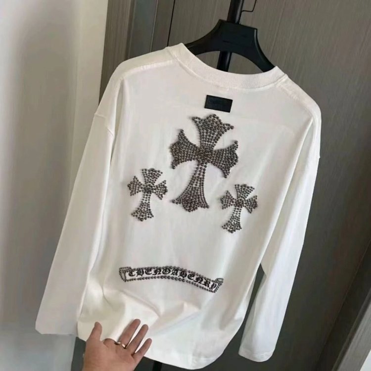 Chrome HeartsLight Luxury Long Sleeve T-shirt for Men and Women, Round Neck Bottom Long Sleeve H | Outfitreps Spreadsheet