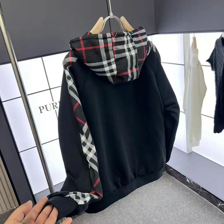 Burberry jacket hoodie 2025 autumn light luxury versatile patchwork cardigan plaid jacket casual | Outfitreps Spreadsheet