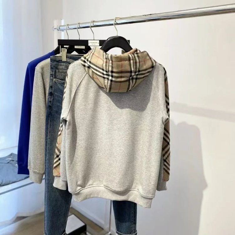 Burberry jacket hoodie 2025 autumn light luxury versatile patchwork cardigan plaid jacket casual | Outfitreps Spreadsheet