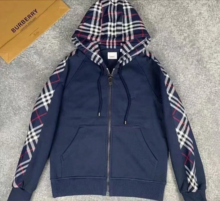 Burberry jacket hoodie 2025 autumn light luxury versatile patchwork cardigan plaid jacket casual hooded trend