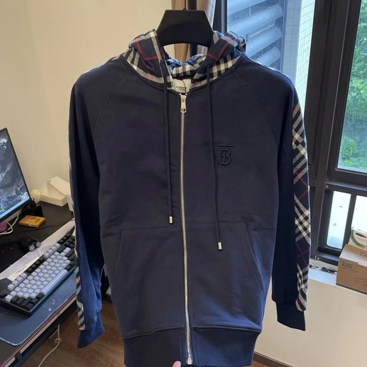 Burberry jacket hoodie 2025 autumn light luxury versatile patchwork cardigan plaid jacket casual | Outfitreps Spreadsheet