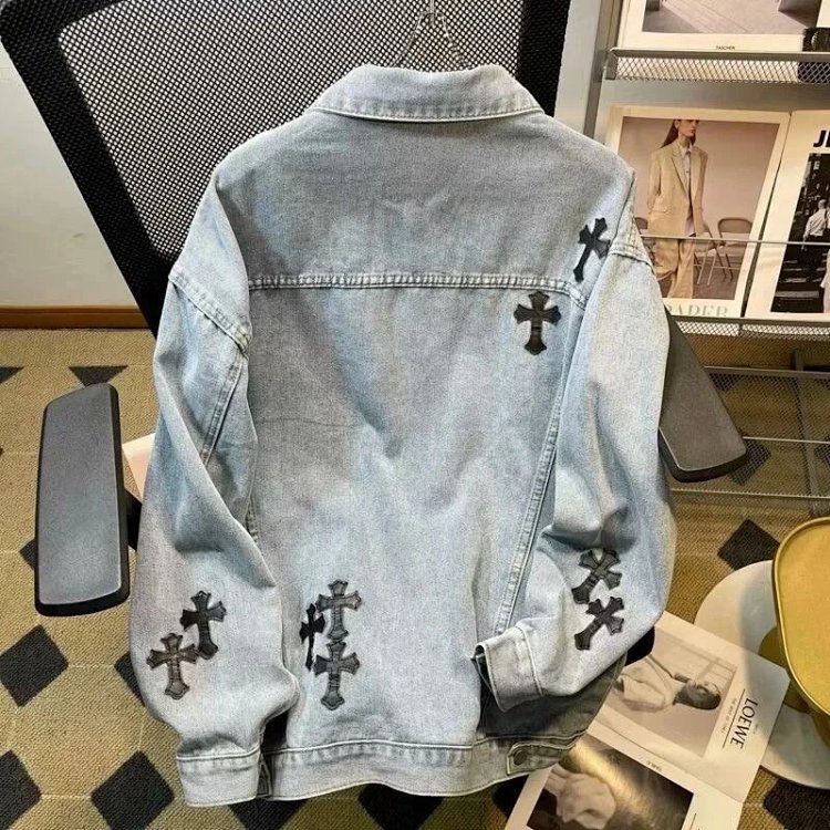 Chrome Hearts light luxury denim jacket, spring and autumn jacket, unisex trendy brand jacket | Outfitreps Spreadsheet