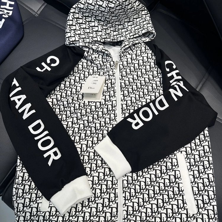 DIOR Light Luxury Full Print Spring and Autumn Coat unisex trendy brand cardigan hooded jacket | Outfitreps Spreadsheet