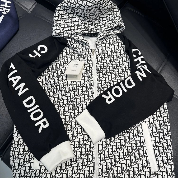 DIOR Light Luxury Full Print Spring and Autumn Coat unisex trendy brand cardigan hooded jacket | Outfitreps Spreadsheet