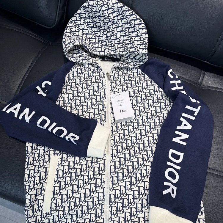 DIOR Light Luxury Full Print Spring and Autumn Coat unisex trendy brand cardigan hooded jacket | Outfitreps Spreadsheet