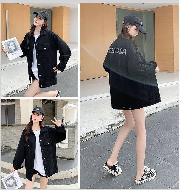 Balenciaga light luxury jacket, unisex denim cardigan, rhinestone jacket, long sleeved top