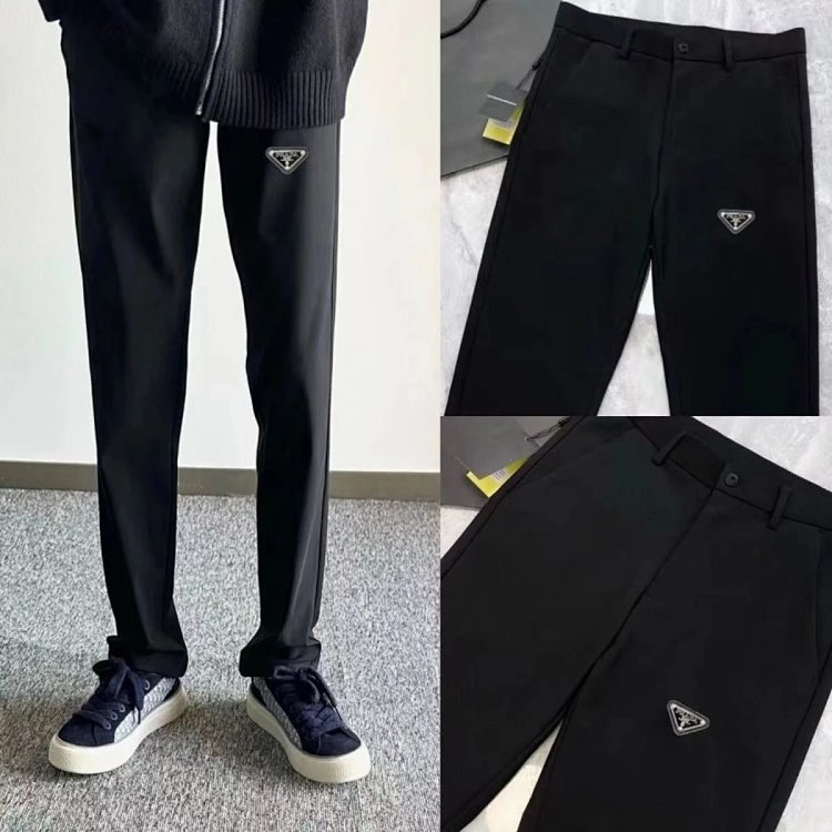 Prada trousers men's business trousers casual straight tube milk silk front label light luxury t | Outfitreps Spreadsheet