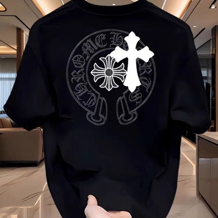 Chrome Hearts Cross Sanskrit Light Luxury Short Sleeve T-shirt for Men and Women, CH Short Sleev | Outfitreps Spreadsheet