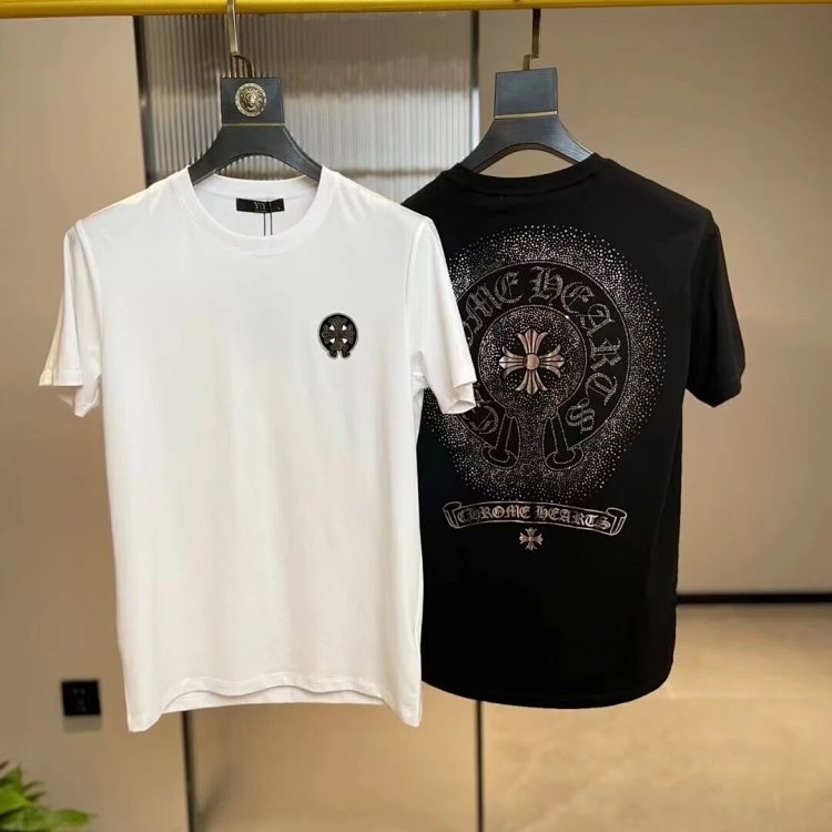 Chrome Hearts Hot Diamond Light Luxury Short Sleeve T-shirt Black Unisex CH Short Sleeve Light L | Outfitreps Spreadsheet