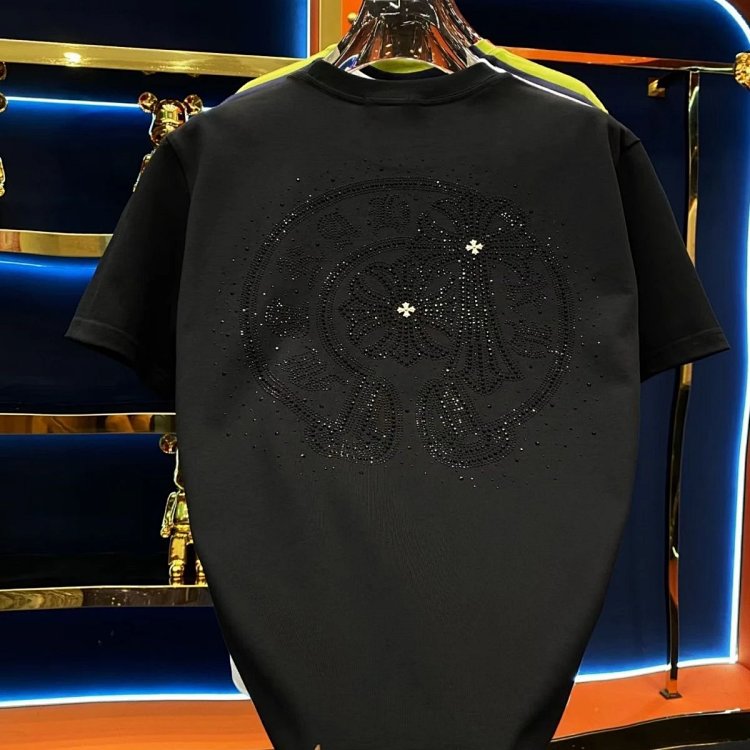 Chrome Heartst Hot Diamond Light Luxury Short Sleeve T-shirt Black Men's and Women's Same Style | Outfitreps Spreadsheet