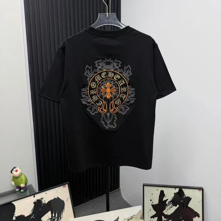 Chrome Hearts Light Luxury Embroidered Short Sleeve T-shirt Black and White Unisex | Outfitreps Spreadsheet