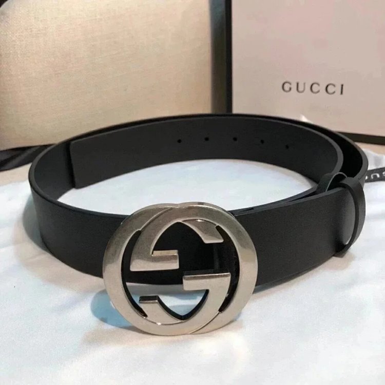 Gucci counter version men's belt double buckle business casual belt smooth buckle pants belt