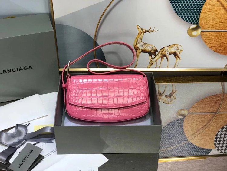 Balenciaga Crocodile Pattern Head Layer Calfskin Single Shoulder Handheld Underarm Bag Women's Bag