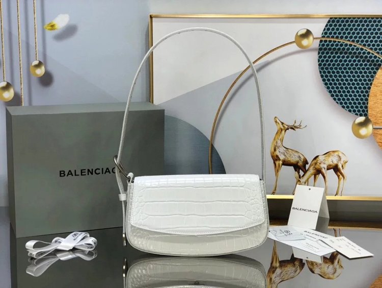 Balenciaga Crocodile Pattern Head Layer Calfskin Single Shoulder Handheld Underarm Bag Women's Bag