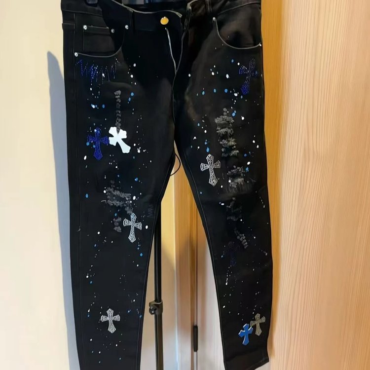 Chrome Hearts High Street Black Cross Hot Drilled Punched Jeans | Outfitreps Spreadsheet