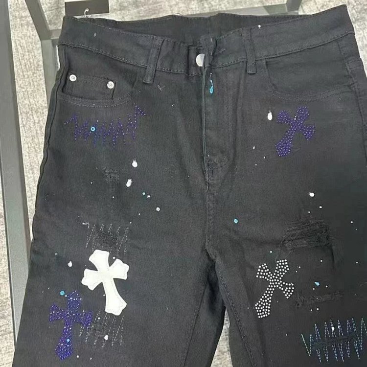 Chrome Hearts High Street Black Cross Hot Drilled Punched Jeans | Outfitreps Spreadsheet